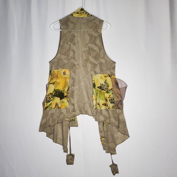 Ania A Long Cardigan Vest Womens XL Ruffle Sleeveless Artsy Boho Grunge Forest - Picture 2 of 9